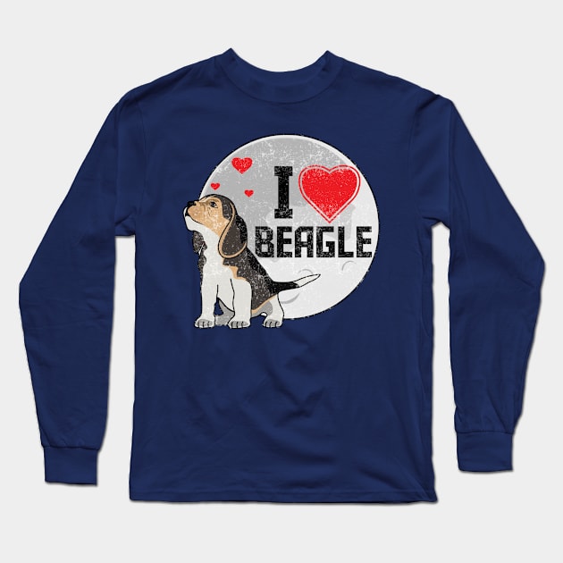 I Love Beagle Dog Night Vintage Design Long Sleeve T-Shirt by Suryaraj